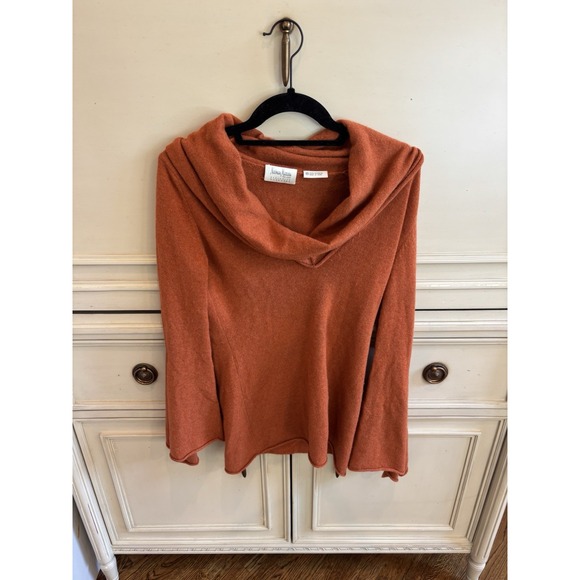Neiman Marcus Cashmere Burnt Orange Sweater Cowl Neck Fairy Boho XS Baggy Sleeve - Picture 1 of 5